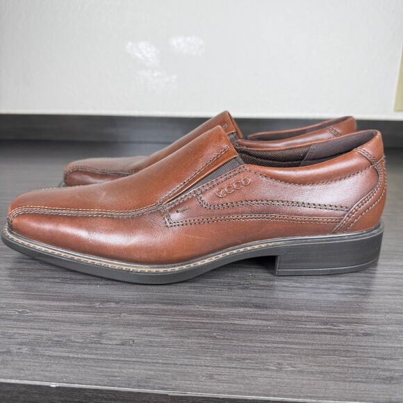 Ecco Mens Loafer Dress Shoes Helsinki US 9 9.5 EU 42 Brown Leather No Inserts